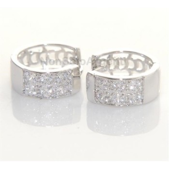 NSA|Orecchini donna a cerchio 3+3 zirconi brillante  Lamin ORO BIANCO 18k Gold filled