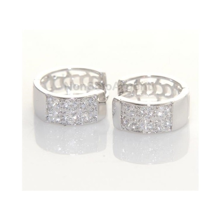 NSA|Orecchini donna a cerchio 3+3 zirconi brillante  Lamin ORO BIANCO 18k Gold filled
