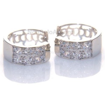 NSA|Orecchini donna a cerchio 3+3 zirconi brillante  Lamin ORO BIANCO 18k Gold filled
