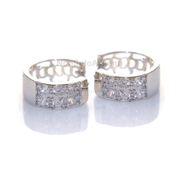 NSA|Orecchini donna a cerchio 3+3 zirconi brillante  Lamin ORO BIANCO 18k Gold filled