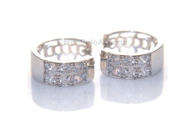 NSA|Orecchini donna a cerchio 3+3 zirconi brillante  Lamin ORO BIANCO 18k Gold filled