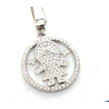NSA|silver 925: 44 cm Necklace Collier Venetian woman and child pendant hoop microsetting white zirconia