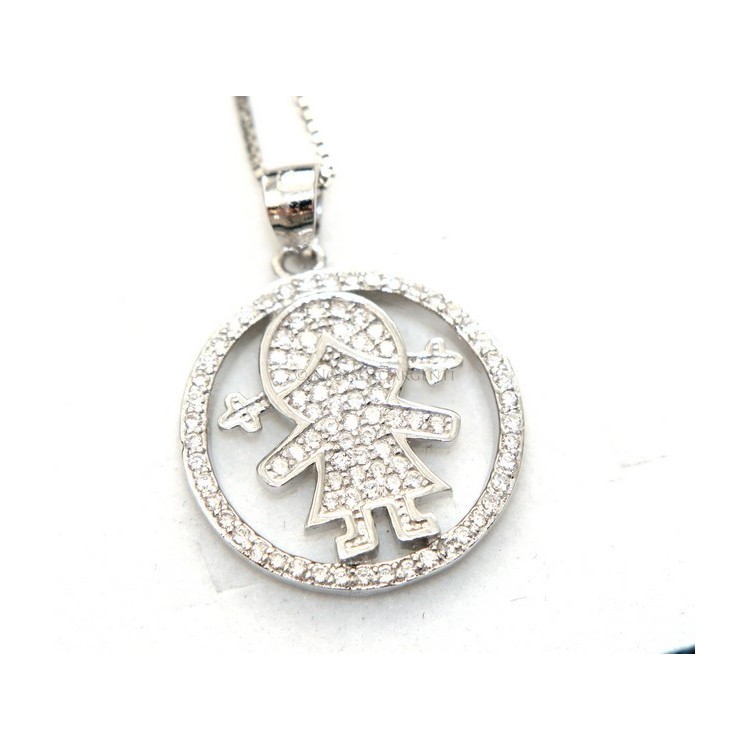 NSA|silver 925: 44 cm Necklace Collier Venetian woman and child pendant hoop microsetting white zirconia