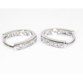 NSA|Orecchini cerchio Ovali 4 zirconi brillante piccoli  rodiati 18kgf