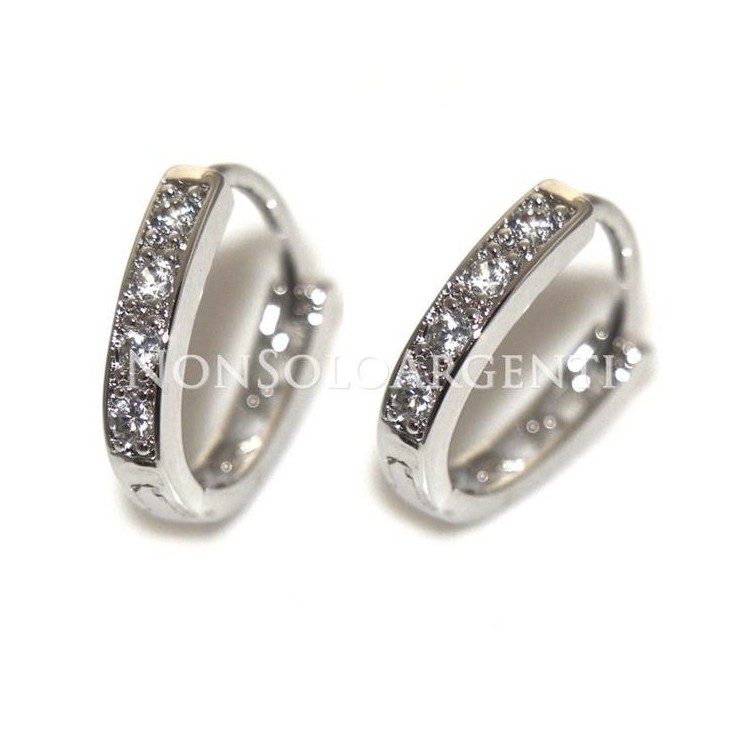 NSA|Orecchini donna o uomo a cerchio Ovali 4 zirconi brillante piccoli  Lamin ORO 18k Gold Filled