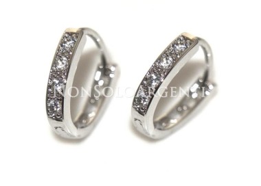 NSA|Orecchini donna o uomo a cerchio Ovali 4 zirconi brillante piccoli  Lamin ORO 18k Gold Filled