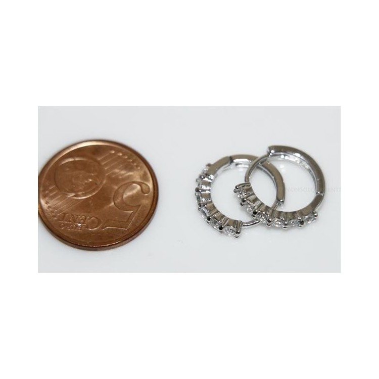 NSA|Orecchini donna a cerchio con 6 zirconi Lamin ORO BIANCO 18k Gold FILLED