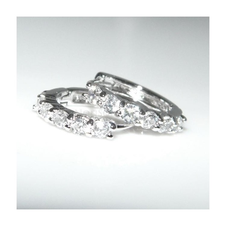 NSA|Women's hoop earrings with 6 rhodium-plated brass zircons 18kgf