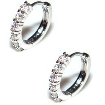 NSA|Women's hoop earrings with 6 rhodium-plated brass zircons 18kgf