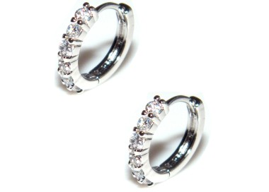 NSA|Women's hoop earrings with 6 rhodium-plated brass zircons 18kgf