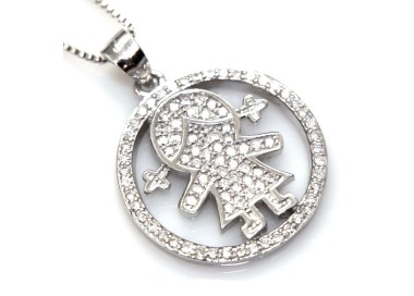 NSA|silver 925: 44 cm Necklace Collier Venetian woman and child pendant hoop microsetting white zirconia