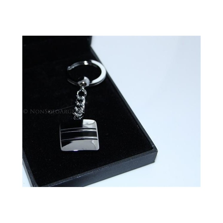 NSA|Portachiavi acciaio uomo quadrato con bande smaltate