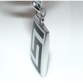 NSA|Rectangular men's steel key ring with enamelled fret