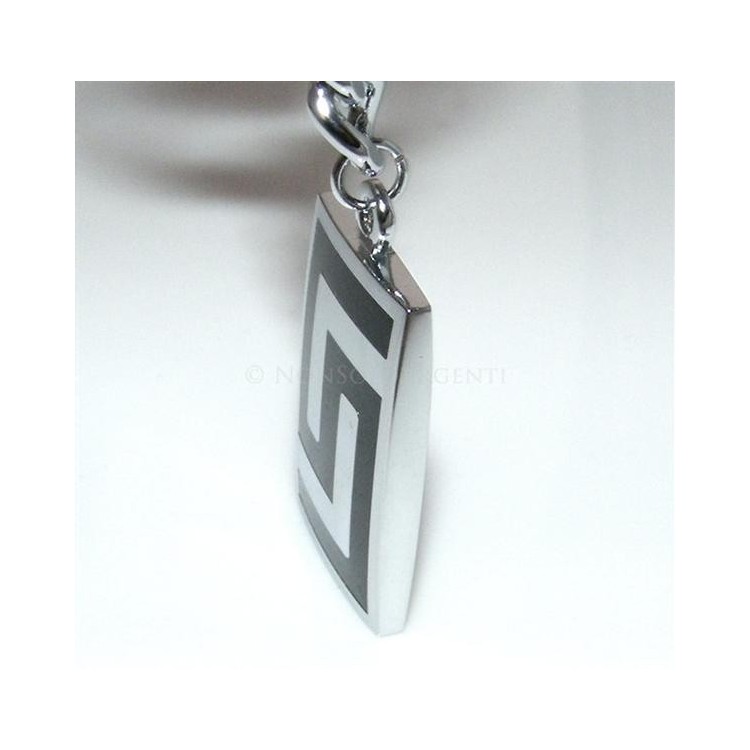 NSA|Rectangular men's steel key ring with enamelled fret
