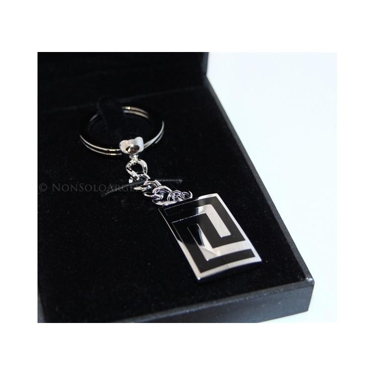 NSA|Rectangular men's steel key ring with enamelled fret