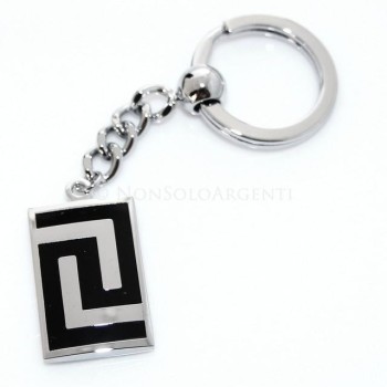 NSA|Rectangular men's steel key ring with enamelled fret