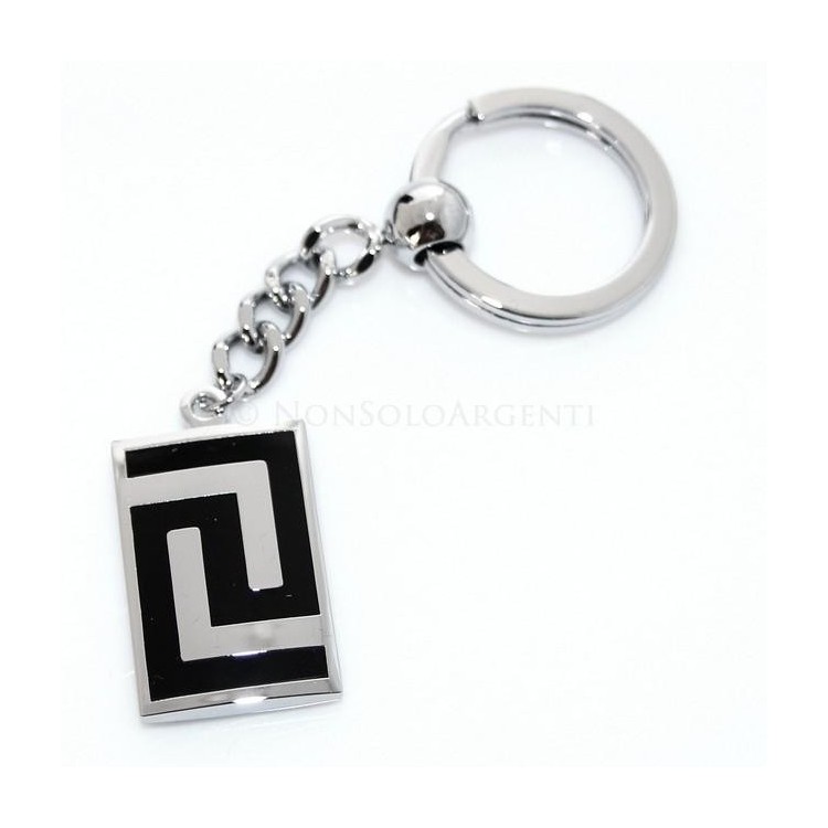 NSA|Rectangular men's steel key ring with enamelled fret