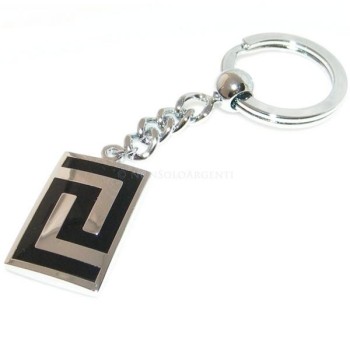 NSA|Portachiavi acciaio uomo rettangolare con greca smaltata