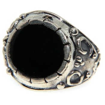 NSA|Anello Argento 925 onice tondo e fascia massiccia lavorata uomo misura 24