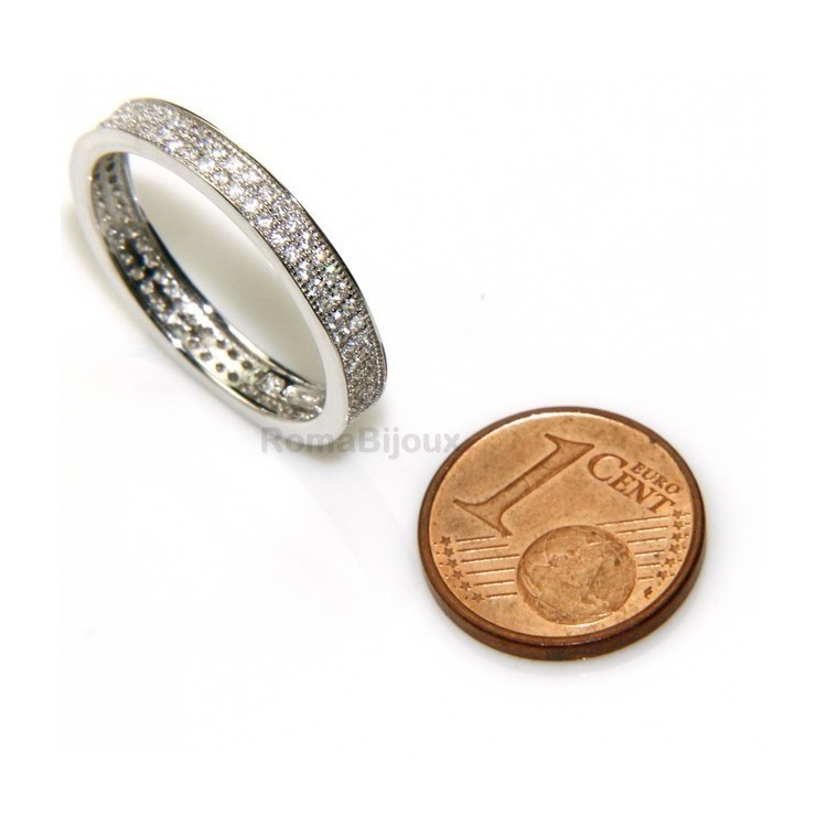 NSA|Argento 925 Rodiato : Eternity fedina a corona tutto giro con 2 file zirconi da 1,0 mm taglio brillante