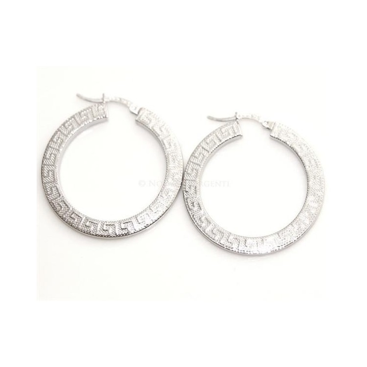 NSA|Argento 925 : orecchini donna anelle cerchi lavorati a nido d'ape con greca