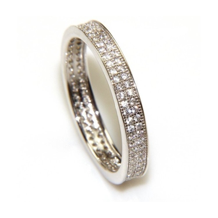 NSA|Argento 925 Rodiato : Eternity fedina a corona tutto giro con 2 file zirconi da 1,0 mm taglio brillante