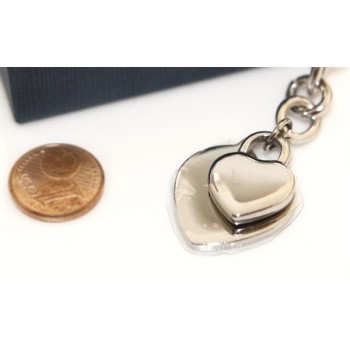 NSA|Acciaio inossidabile  : Bracciale donna rolo' con doppio ciondolo cuore liscio