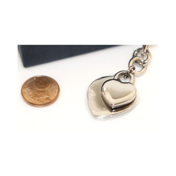 NSA|Acciaio inossidabile  : Bracciale donna rolo' con doppio ciondolo cuore liscio