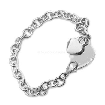 NSA|Acciaio inossidabile  : Bracciale donna rolo' con doppio ciondolo cuore liscio