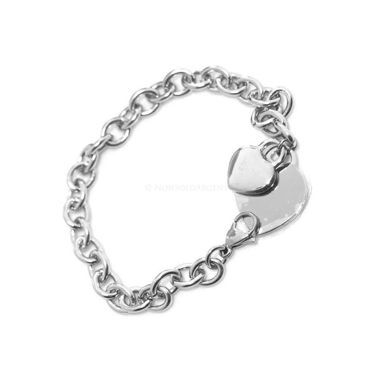 NSA|Acciaio inossidabile  : Bracciale donna rolo' con doppio ciondolo cuore liscio