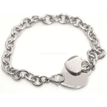 NSA|Acciaio inossidabile  : Bracciale donna rolo' con doppio ciondolo cuore liscio