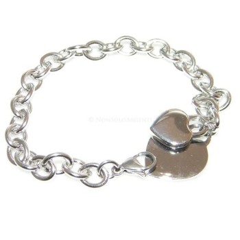 NSA|Acciaio inossidabile  : Bracciale donna rolo' con doppio ciondolo cuore liscio