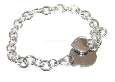 NSA|Acciaio inossidabile  : Bracciale donna rolo' con doppio ciondolo cuore liscio