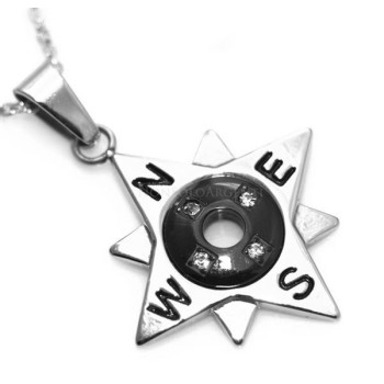 NSA|Acciaio  : Esclusiva collana rolo' ciondolo rosa dei venti ancora cerchio zirconi bianchi