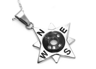 NSA|Acciaio  : Esclusiva collana rolo' ciondolo rosa dei venti ancora cerchio zirconi bianchi