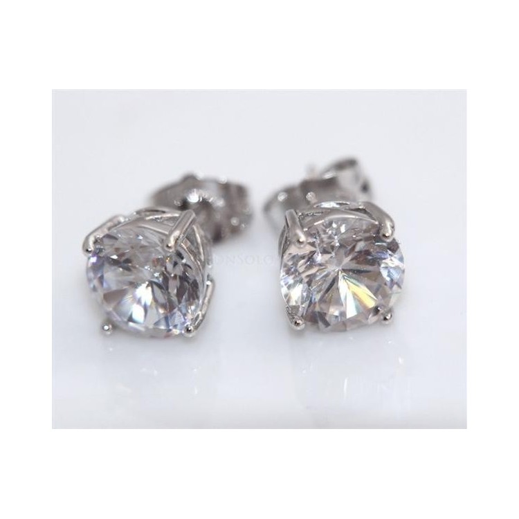 NSA|Orecchini uomo o donna punto luce BIANCO taglio brillante 9 mm 4 griffe Lamin ORO BIANCO 18k Gold Filled