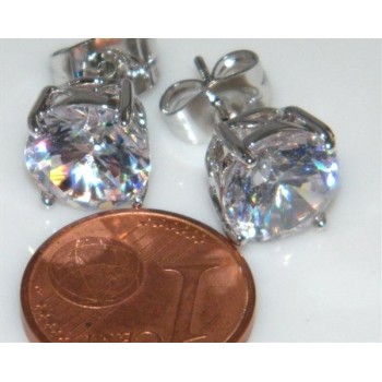 NSA|Orecchini uomo o donna punto luce BIANCO taglio brillante 9 mm 4 griffe Lamin ORO BIANCO 18k Gold Filled