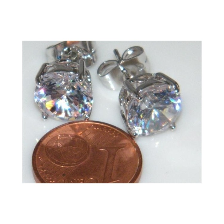 NSA|Orecchini uomo o donna punto luce BIANCO taglio brillante 9 mm 4 griffe Lamin ORO BIANCO 18k Gold Filled