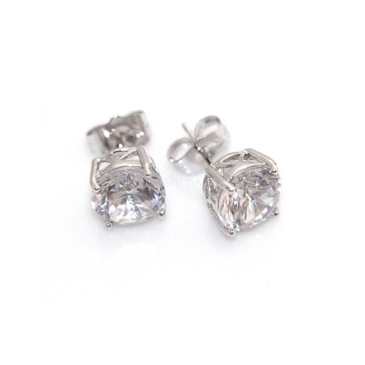 NSA|Orecchini uomo o donna punto luce BIANCO taglio brillante 9 mm 4 griffe Lamin ORO BIANCO 18k Gold Filled