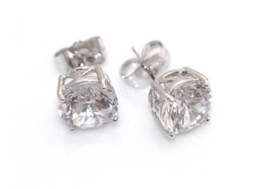 NSA|Orecchini uomo o donna punto luce BIANCO taglio brillante 9 mm 4 griffe Lamin ORO BIANCO 18k Gold Filled