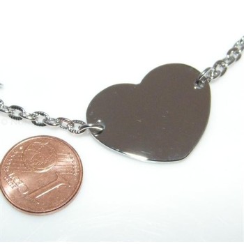 NSA|Acciaio  : Collana girocollo con centrale targa a cuore liscio  donna con catena