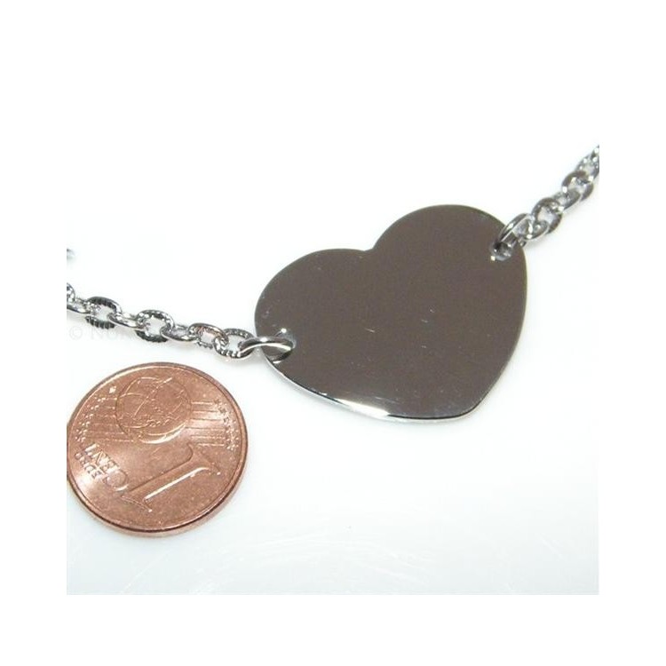 NSA|Acciaio  : Collana girocollo con centrale targa a cuore liscio  donna con catena