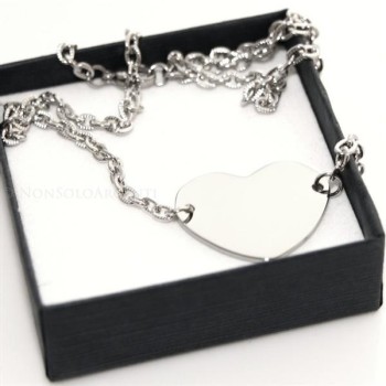 NSA|Acciaio  : Collana girocollo con centrale targa a cuore liscio  donna con catena