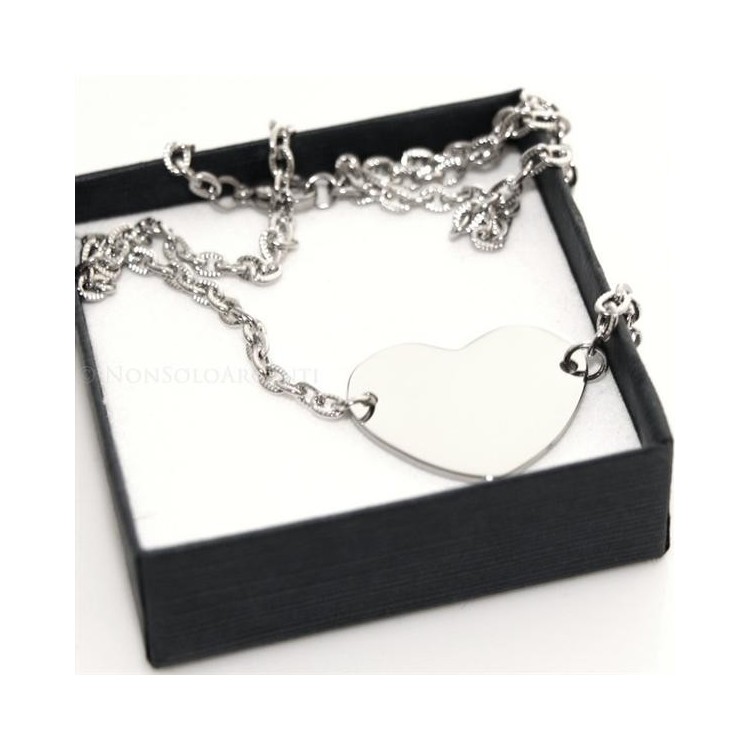 NSA|Acciaio  : Collana girocollo con centrale targa a cuore liscio  donna con catena