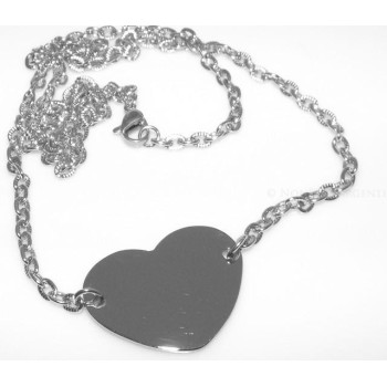 NSA|Acciaio  : Collana girocollo con centrale targa a cuore liscio  donna con catena