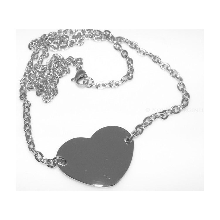NSA|Acciaio  : Collana girocollo con centrale targa a cuore liscio  donna con catena