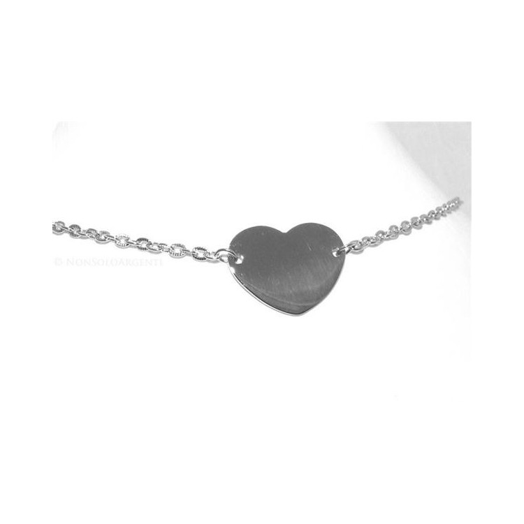 NSA|Acciaio  : Collana girocollo con centrale targa a cuore liscio  donna con catena