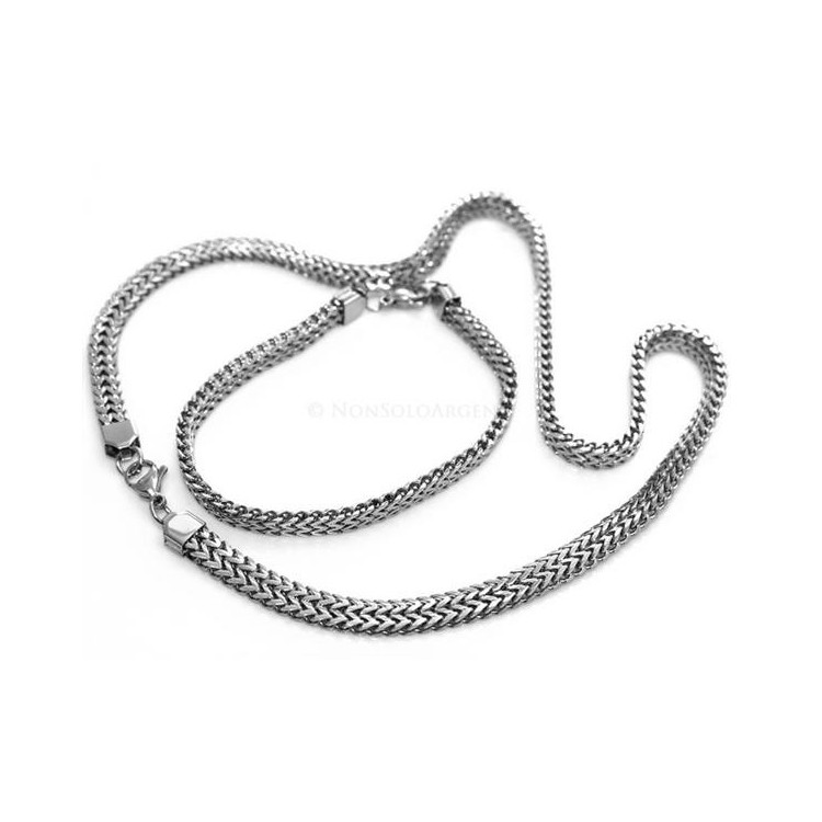 NSA|Acciaio anallergico e inossidabile : Collana o Bracciale doppia spiga snake piatto