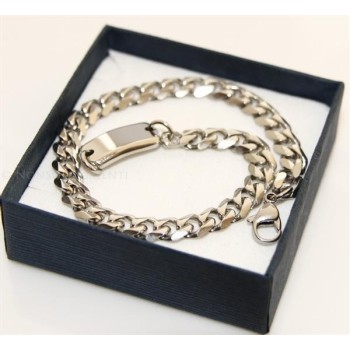 NSA|Acciaio anallergico cromato bracciale grumetta da 6 mm con targa varie misure