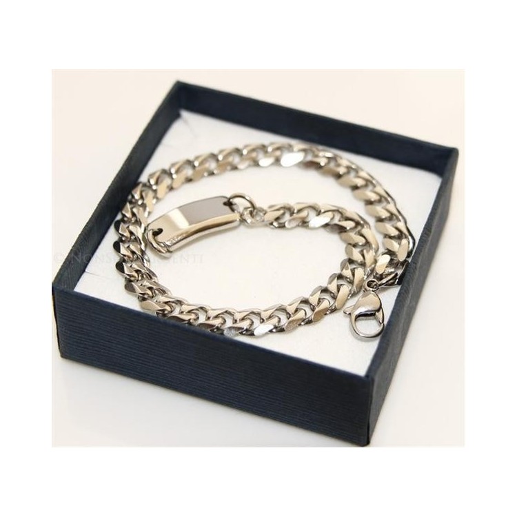 NSA|Acciaio anallergico cromato bracciale grumetta da 6 mm con targa varie misure